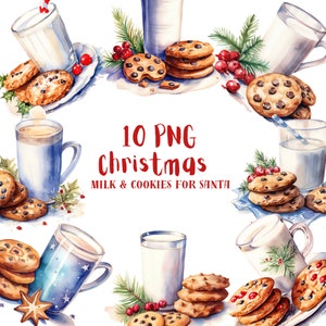 Watercolor Milk & Cookies for Santa PNG⎥Christmas Clipart⎥Digital Stickers Christmas⎥Digital Download Christmas Prints⎥Commercial use prints