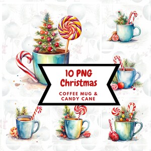 Watercolor Coffee Mug Candy Cane PNG⎥Goodnotes Sticker Coffee Mug⎥Digital Stickers Christmas⎥Digital Download Prints⎥Commercial use prints