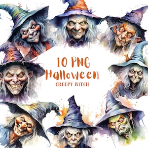 Watercolor Halloween Witches PNG⎥Creepy Witch⎥Clipart Witch⎥Digital Stickers Halloween⎥Digital Download Halloween⎥Commercial use prints