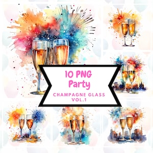 Bicchiere di champagne ad acquerello⎥Clipart di Capodanno dell'acquerello⎥Festa di adesivi Goodnotes⎥Download istantaneo digitale⎥Illustrazione di fuochi d'artificio⎥Uso commerciale