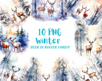 Aquarelle Cerf dans la forêt d’hiver Clipart⎥Clipart Winter⎥Journée d’hiver confortable⎥Animaux⎥Autocollants d’hiver⎥Téléchargement numérique Impression⎥Impressions à usage commercial