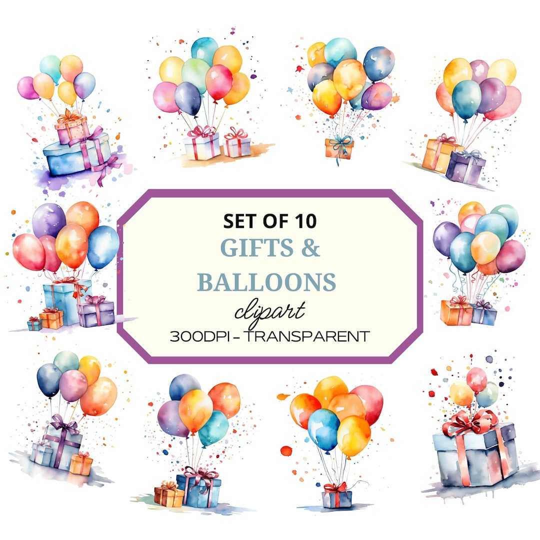 Pastel Watercolor Balloons and Gift Clipart - Digital Download ...