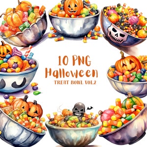 Watercolor Halloween Treat Bowl 2. Clipart⎥Trick or Treat⎥Digital Stickers Halloween⎥Digital Download Halloween Prints⎥Commercial use prints