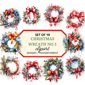 Christmas Wreath PNG⎥Watercolor Clip Art Bundle⎥Christmas Deco⎥Digital Stickers⎥Instant Digital Download⎥Commercial Use⎥Sublimation Designs
