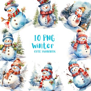 Watercolor Cute Snowman Clipart⎥Clipart Winter⎥Cozy Winter Day⎥Snowman PNG⎥Snowman Stickers⎥Digital Download Prints⎥Commercial use prints