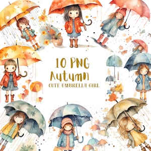 Watercolor Cute Umbrella Girl Clipart⎥Clipart Autumn⎥Umbrella PNG⎥Cozy Rainy Day⎥Umbrella Sticker⎥Digital Download Rain⎥Commercial use print