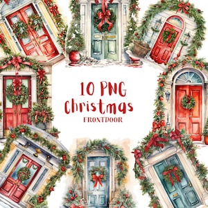 10 Watercolor Christmas Clipart PNG⎥Clipart Christmas Door⎥Digital Sticker Christmas⎥Digital Download Christmas Door⎥Commercial use