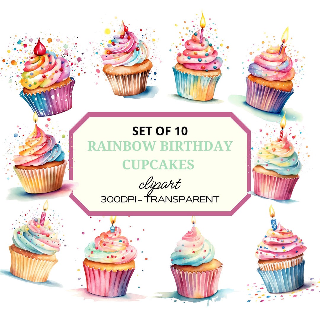 Watercolor Cupcake PNG With Candle, Birthday Celebration Clipart ...