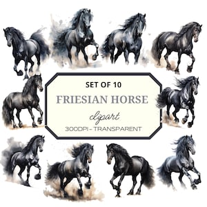 Watercolor Horse Clipart⎥Black Horse Print⎥Digital Planner⎥Digital Stickers⎥Friesian Horse PNG⎥Digital Download Prints⎥Commercial use prints
