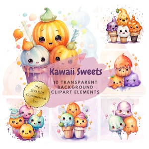 Watercolor Kawaii Sweets Clipart⎥Goodnotes Sticker⎥Cute Nursery Art⎥PNG Files⎥Instant Digital Download⎥Transparent Background⎥Commercial use