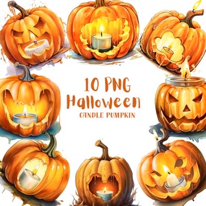 Watercolor Pumpkin Candle Clipart PNG⎥Halloween Clipart⎥Autumn Candle⎥Digital Stickers Fall⎥Digital Download Fall Print⎥Commercial use print