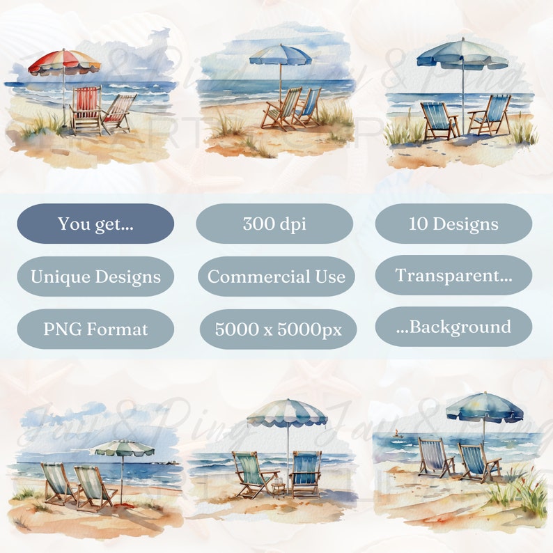 Watercolor Beach Chairs Clipart⎥goodnotes Sticker Sea⎥beach Png⎥sea ...