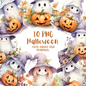Watercolor Halloween Clipart PNG⎥Clipart Pumpkin⎥Digital Stickers Halloween⎥Watercolor Halloween Ghost Clipart⎥Commercial use⎥Cute Ghost PNG