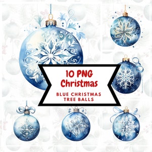 Watercolor Blue Christmas Ornaments Clipart⎥Goodnotes Sticker⎥Christmas Tree Balls Illustration⎥Digital Download Prints⎥Commercial use print