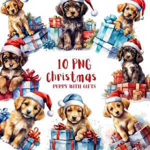 Watercolor Puppy Gifts Clipart⎥Clipart Cute Puppy⎥Digital Stickers Christmas⎥Digital Download Christmas⎥Digital Planner⎥Commercial use print