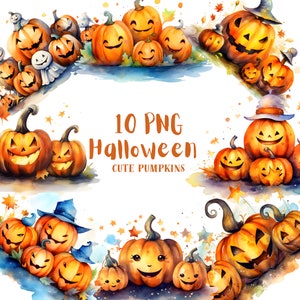 Watercolor Cute Pumpkin Clipart⎥Clipart Pumpkin⎥Digital Stickers Halloween⎥Watercolor Halloween Ghost Clipart⎥Commercial use⎥Cute Ghost PNG