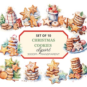 Watercolor Christmas Cookies Clipart PNG⎥Holiday Baking⎥Digital Stickers Christmas⎥Instant⎥Digital Download Christmas Prints⎥Commercial Use