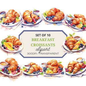 Breakfast Croissant with Fruits⎥Watercolor Clip Art Bundle⎥Digital Stickers⎥Sweet Food Illustration⎥Instant Digital Download⎥Commercial Use