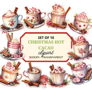 Watercolor Christmas Hot Cacao Clipart PNG⎥Clipart Coffee Mug⎥Digital Stickers⎥Digital Download Prints⎥Commercial Use⎥Sublimation Designs