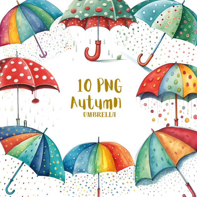 Aquarelle Umbrella Clipart Autumn Fall ClipartUmbrella PNGRainy DayUmbrella StickerDigital Download Rain WindowImpressions à usage commercial image 1