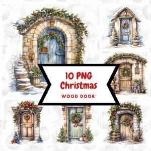 Watercolor Christmas Wood Door PNG⎥Goodnotes Sticker Christmas⎥Digital Sticker Christmas⎥Digital Instant Download Clipart⎥Commercial use