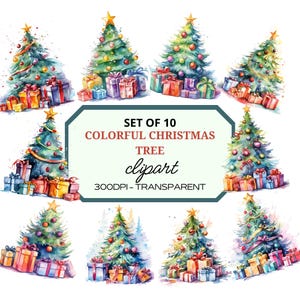 Christmas Tree Clipart⎥Watercolor Clipart Bundle⎥Digital Stickers Christmas⎥PNG⎥Instant Digital Download⎥Commercial Use⎥Sublimation Designs