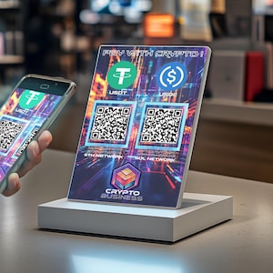 Personalisierbares Krypto Zahlung Schild mit QR Code - für Deinen Shop oder Dein Business