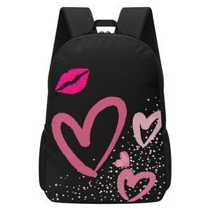 Black Pinky Kisses 17 Inch School Backpack