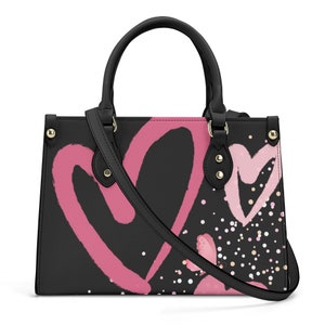 Luxury Black Pinky Heart Women PU Handbag