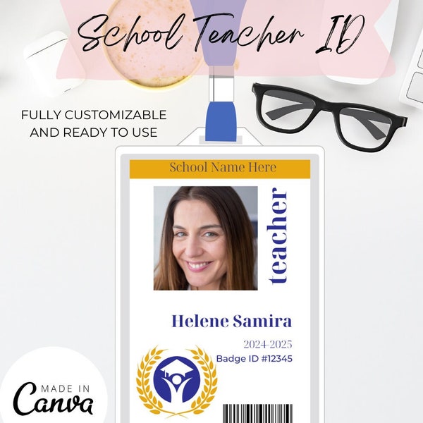 Teacher ID Card Template, ID Card, Custom ID Badge, id Badge, Editable id card template, Teacher Badge id, Name Badge, Printable Homeschool