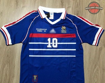 Retro 1998 France World Cup Jersey / Football France WC Vintage Jersey / France Home Blue Soccer Jersey / Zidane Jersey / Size S,M,L,XL,XXL