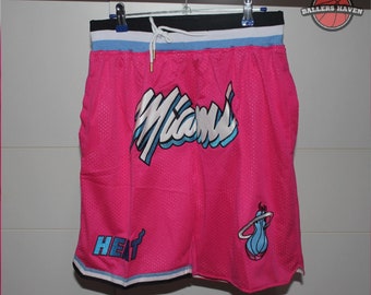 Pantaloncini retrò Miami Heat / Pantaloni vintage rosa da basket Miami ricamati