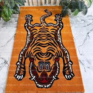 Tibetan Tiger Wool Rug: Hand-Tufted Red and White Area Rug