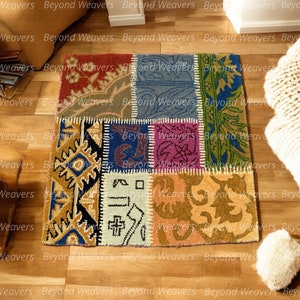 Handmade Tufted Wool Rug: Modern Patchwork Design