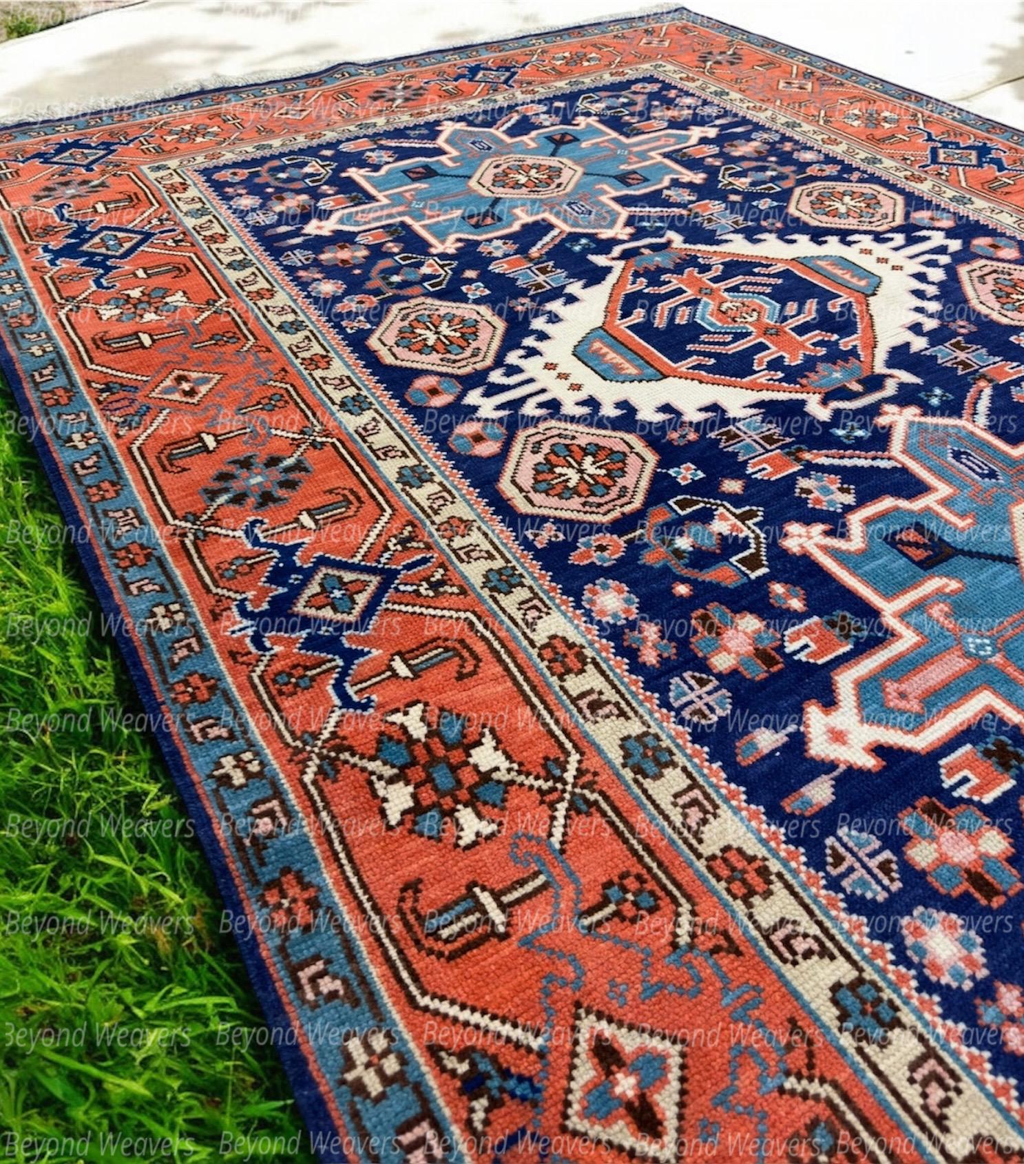Hand-Knotted Wool Oushak Rug: Teal, Olive & Navy Accent Rug (9x12)