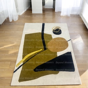 Yellow Floral Silk And Wool Area Rug Modern Bird Rug Silk Rug Hand tufted Carpet, rug for living room, bedroom, Dinning Rug, Floral Rugs