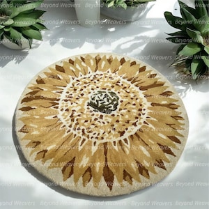 Hand-Tufted Wool Round Rug: Beige Floral Designer Rug