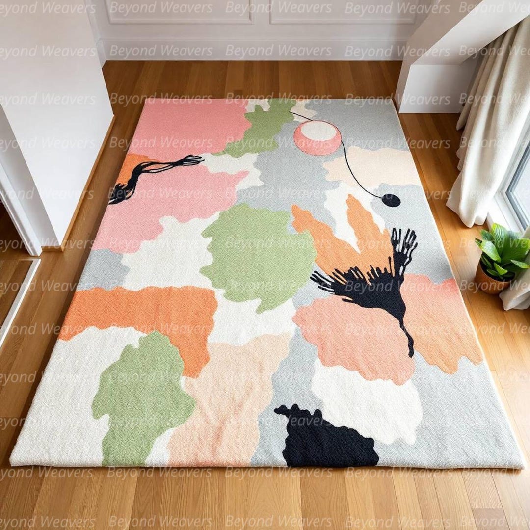 Pastel Rug Modern Modern Abstract Pastel Rug – Soft Organic Shape Area Carpet in Pink ...