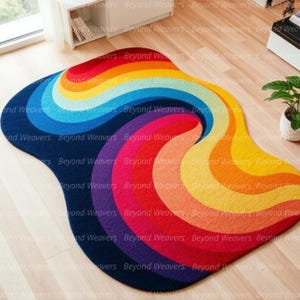 Handgetufteter Wollteppich: Moderner Regenbogenteppich, 130x250