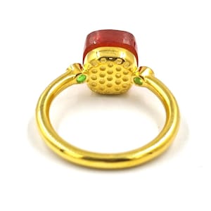 Hessonite Gemstone With 2mm Emerald Ring 925 Sterling Silver With Gold Plated Ring Gift For Women