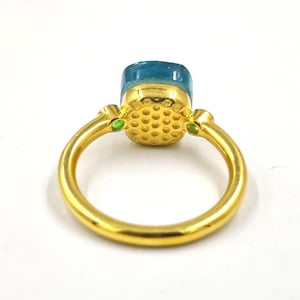 Swiss Blue Topaz Gemstone With 2mm Emerald Ring 925 Sterling Silver With Gold Plated Ring Gift For Women