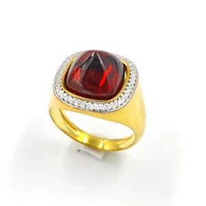 Red Garnet Pyramid Stone Ring – 925 Sterling Silver Geometric Crystal Ring • Boho Statement • Unique Gift For Her Healing Energy Ring