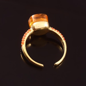 Citrine Ring With Tiny Hessonite Adjustable Ring 925 Sterling Silver With Gold Plated Jewelry