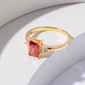 Red Garnet With Moissanite Gemstone Ring 925 Sterling Silver Ring With Gold Plating