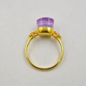 Purple Amethyst Ring With Moissanite 925 Sterling Silver With Gold Plated Ring Gift For Women