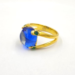 Amazing Designer Tanzanite Ring With Emeralds, 925 Sterling Silver With Gold Plated Ring Gift For Women, Wedding Ring For Girl's And Women's