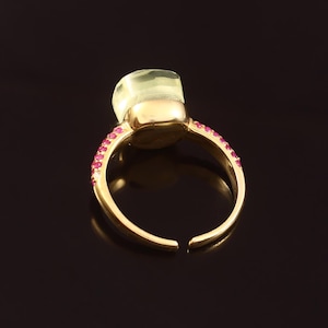 Lemon Quartz Gemstone With Tiny Ruby Adjustable Ring 925 Sterling Silver With Gold Plated Jewelry