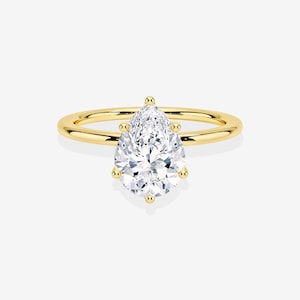 Natural Pear Cut Moissanite Solitaire Engagement Ring With 925 Sterling Silver Ring With Gold Plating, Pave Moissanite Engagement Ring