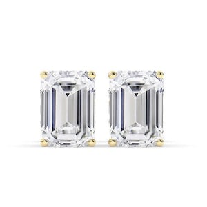 Natural Moissanite Emerald Solitaire Hidden Halo Earring With 925 Sterling Silver Earrings With Gold Plating