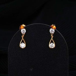 Natural Moissanite Round Two Tier Tear Drop Earrings With 925 Sterling Silver Earrings With Gold Plating